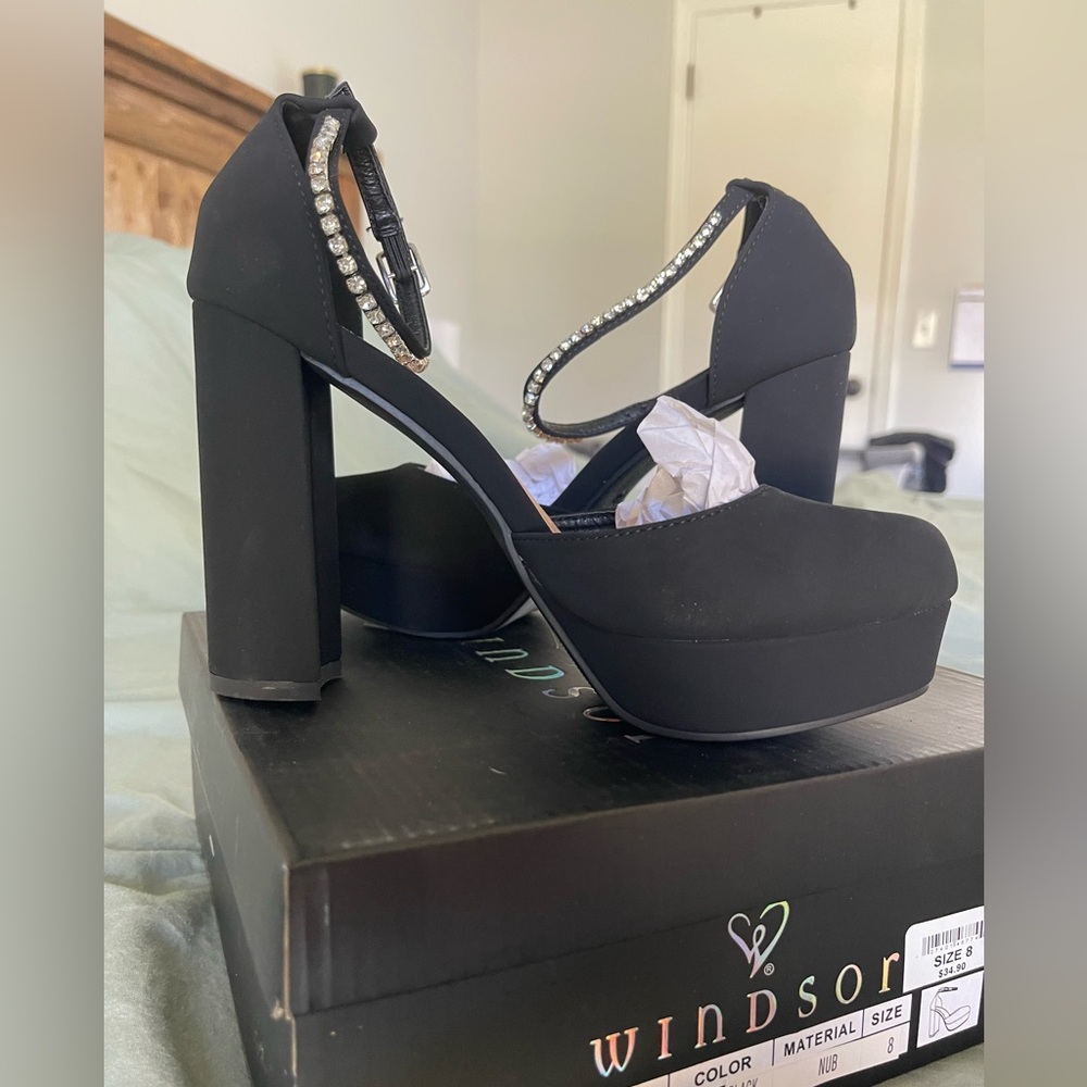 Windsor Elegant Black Heels with Sparkling Strap